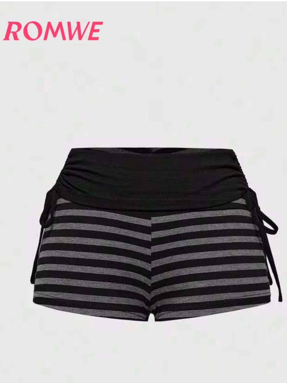 NWT ROMWE Black & Gray Striped Foldover Waist Athletic Shorts- size S